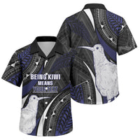 Personalised New Zealand Kiwi Family Matching Off The Shoulder Long Sleeve Dress and Hawaiian Shirt Silver Fern Tribal Pattern DT05 Son's Shirt Navy - Polynesian Pride