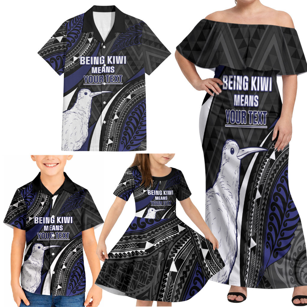 Personalised New Zealand Kiwi Family Matching Off Shoulder Maxi Dress and Hawaiian Shirt Silver Fern Tribal Pattern DT05 - Polynesian Pride