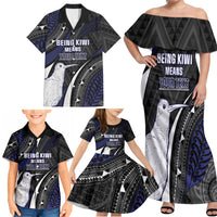 Personalised New Zealand Kiwi Family Matching Off Shoulder Maxi Dress and Hawaiian Shirt Silver Fern Tribal Pattern DT05 - Polynesian Pride