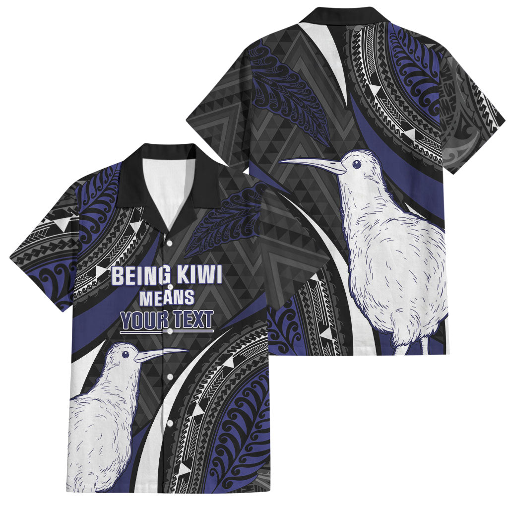 Personalised New Zealand Kiwi Family Matching Off Shoulder Maxi Dress and Hawaiian Shirt Silver Fern Tribal Pattern DT05 Dad's Shirt - Short Sleeve Navy - Polynesian Pride