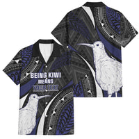Personalised New Zealand Kiwi Family Matching Off Shoulder Maxi Dress and Hawaiian Shirt Silver Fern Tribal Pattern DT05 Dad's Shirt - Short Sleeve Navy - Polynesian Pride