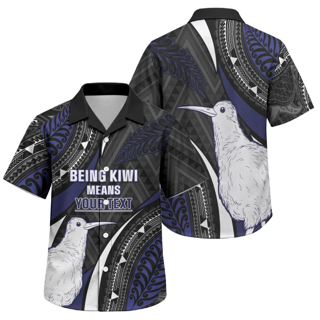Personalised New Zealand Kiwi Family Matching Off Shoulder Maxi Dress and Hawaiian Shirt Silver Fern Tribal Pattern DT05 Son's Shirt Navy - Polynesian Pride