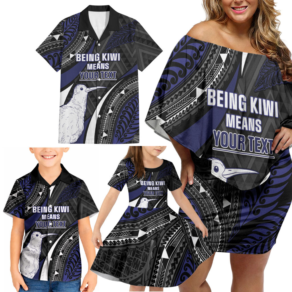 Personalised New Zealand Kiwi Family Matching Off Shoulder Short Dress and Hawaiian Shirt Silver Fern Tribal Pattern DT05 - Polynesian Pride