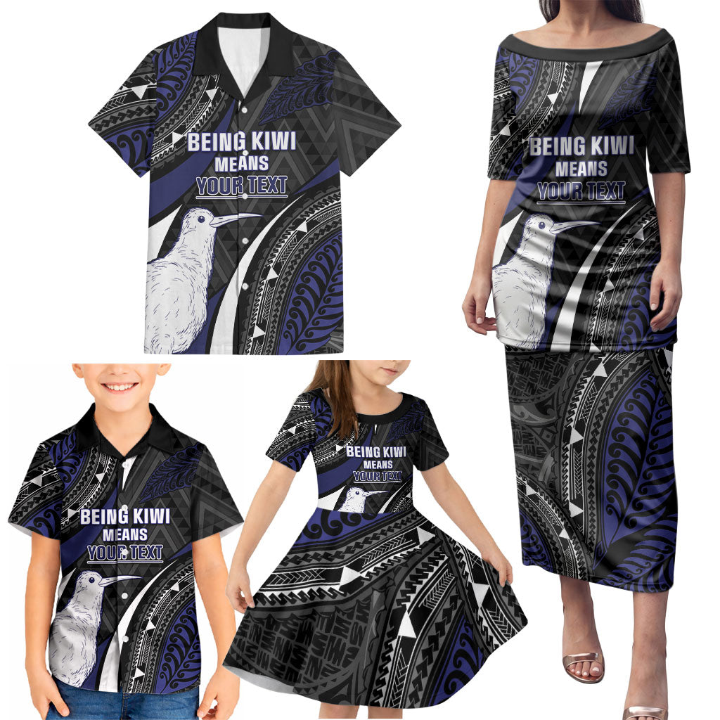 Personalised New Zealand Kiwi Family Matching Puletasi and Hawaiian Shirt Silver Fern Tribal Pattern DT05 - Polynesian Pride