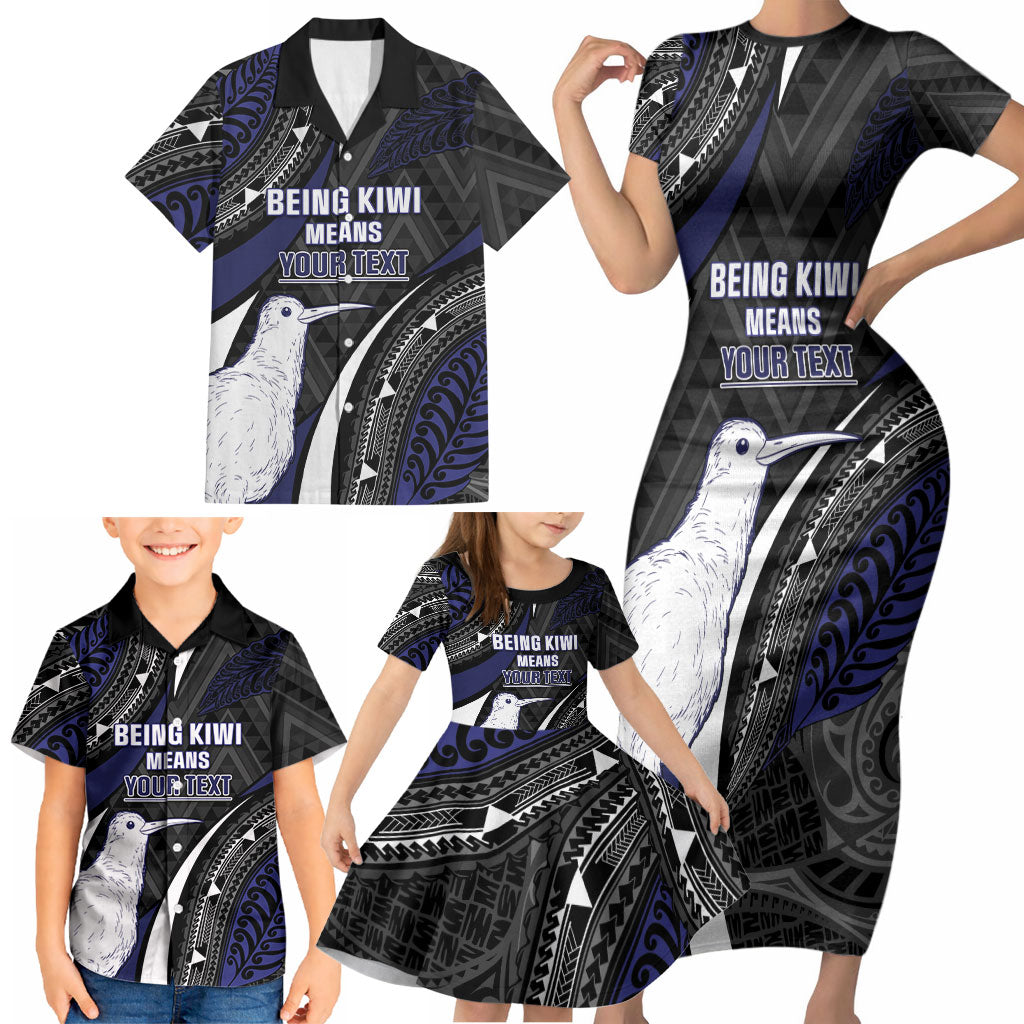 Personalised New Zealand Kiwi Family Matching Short Sleeve Bodycon Dress and Hawaiian Shirt Silver Fern Tribal Pattern DT05 - Polynesian Pride