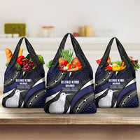 Personalised New Zealand Kiwi Grocery Bag Silver Fern Tribal Pattern DT05 3-pack One Size Navy - Polynesian Pride