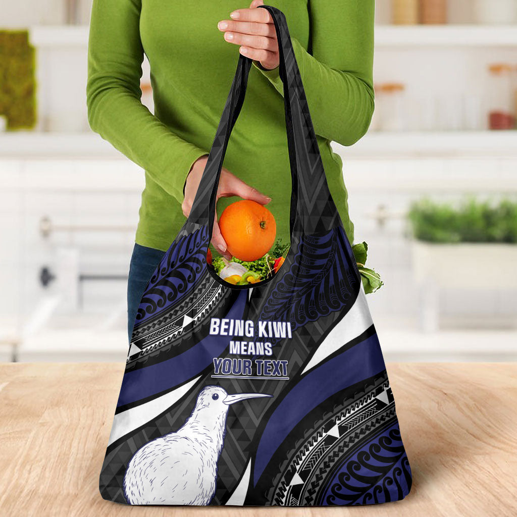 Personalised New Zealand Kiwi Grocery Bag Silver Fern Tribal Pattern DT05 - Polynesian Pride