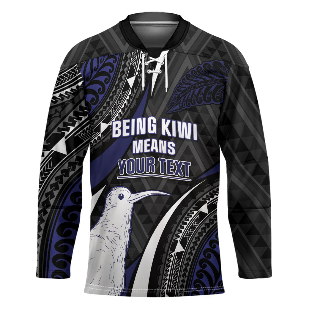 Personalised New Zealand Kiwi Hockey Jersey Silver Fern Tribal Pattern DT05 Unisex Navy - Polynesian Pride