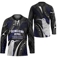 Personalised New Zealand Kiwi Hockey Jersey Silver Fern Tribal Pattern DT05 - Polynesian Pride