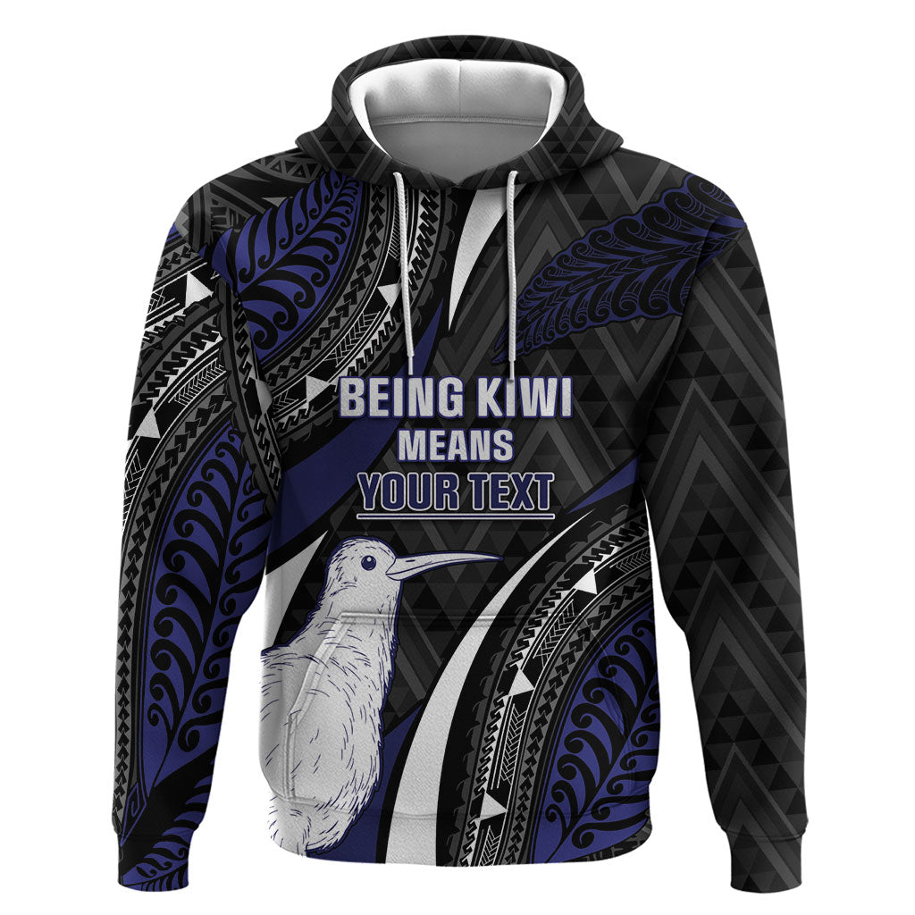 Personalised New Zealand Kiwi Hoodie Silver Fern Tribal Pattern DT05 Pullover Hoodie Navy - Polynesian Pride