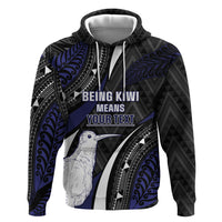 Personalised New Zealand Kiwi Hoodie Silver Fern Tribal Pattern DT05 Pullover Hoodie Navy - Polynesian Pride