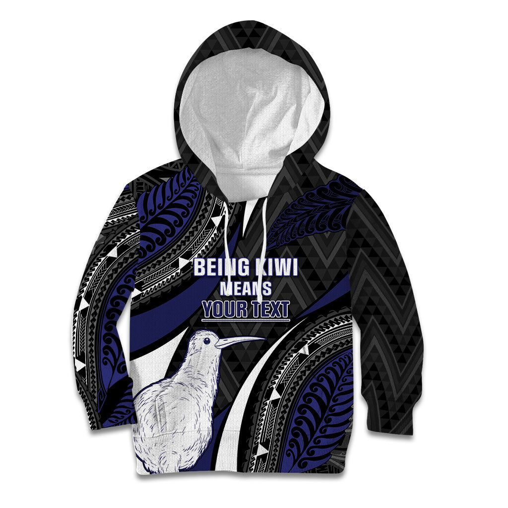 Personalised New Zealand Kiwi Kid Hoodie Silver Fern Tribal Pattern DT05 Hoodie Navy - Polynesian Pride