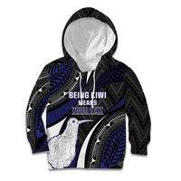 Personalised New Zealand Kiwi Kid Hoodie Silver Fern Tribal Pattern DT05 Hoodie Navy - Polynesian Pride