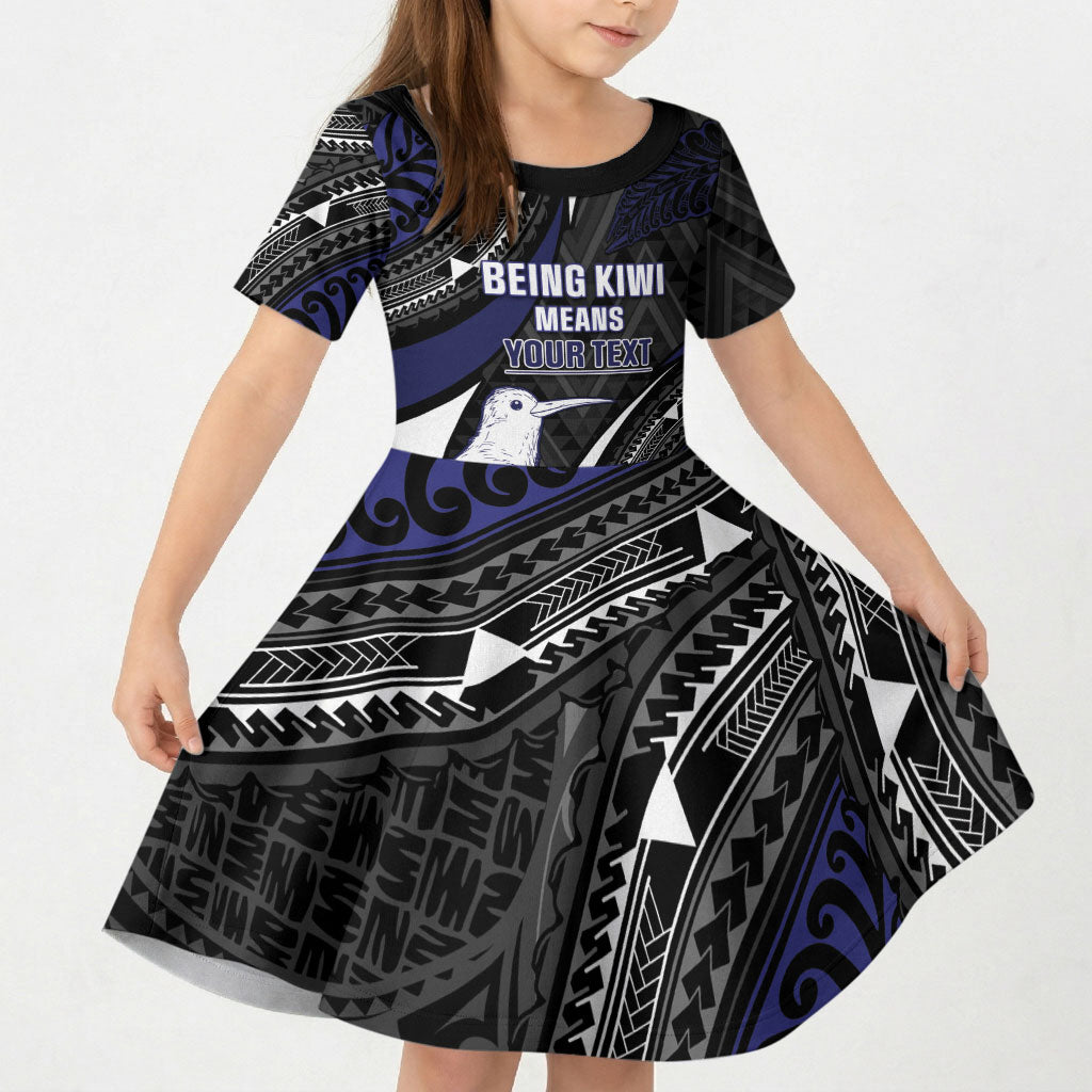 Personalised New Zealand Kiwi Kid Short Sleeve Dress Silver Fern Tribal Pattern