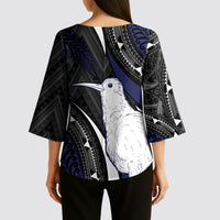 Personalised New Zealand Kiwi Kimono Sleeve Blouse Silver Fern Tribal Pattern DT05 - Polynesian Pride