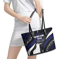 Personalised New Zealand Kiwi Leather Tote Bag Silver Fern Tribal Pattern DT05 - Polynesian Pride