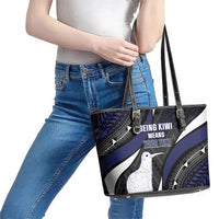 Personalised New Zealand Kiwi Leather Tote Bag Silver Fern Tribal Pattern DT05 - Polynesian Pride