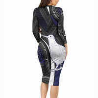 Personalised New Zealand Kiwi Long Sleeve Bodycon Dress Silver Fern Tribal Pattern DT05 - Polynesian Pride