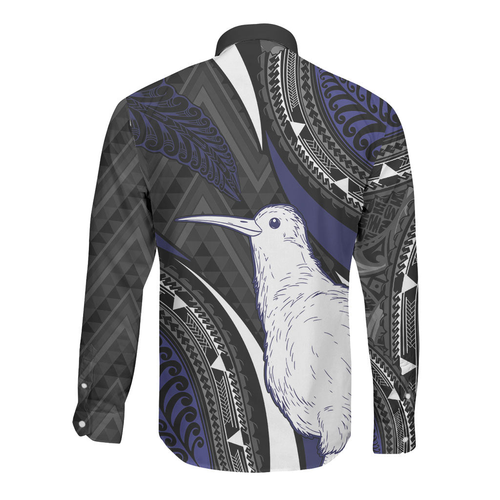 Personalised New Zealand Kiwi Long Sleeve Button Shirt Silver Fern Tribal Pattern DT05 - Polynesian Pride