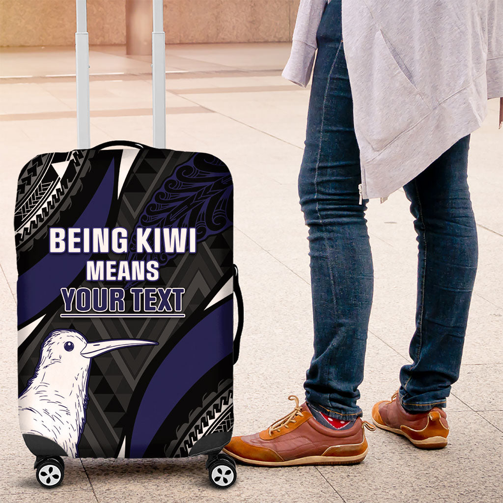 Personalised New Zealand Kiwi Luggage Cover Silver Fern Tribal Pattern DT05 Navy - Polynesian Pride