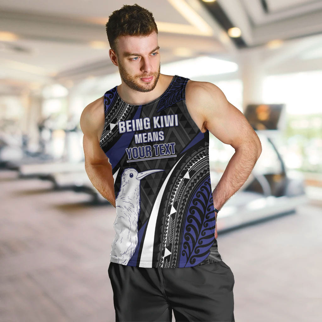 Personalised New Zealand Kiwi Men Tank Top Silver Fern Tribal Pattern