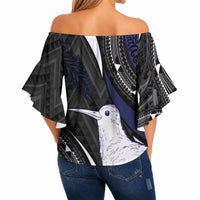 Personalised New Zealand Kiwi Off Shoulder Wrap Waist Top Silver Fern Tribal Pattern DT05 - Polynesian Pride