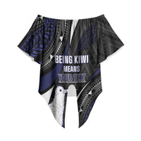 Personalised New Zealand Kiwi Off Shoulder Wrap Waist Top Silver Fern Tribal Pattern DT05 - Polynesian Pride