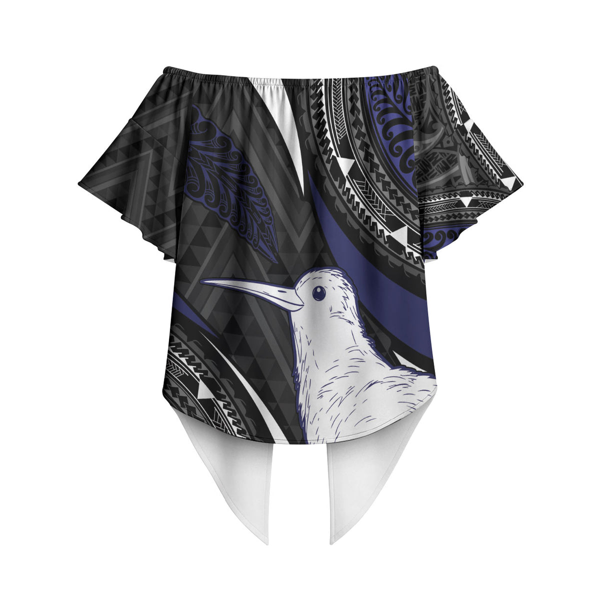 Personalised New Zealand Kiwi Off Shoulder Wrap Waist Top Silver Fern Tribal Pattern DT05 - Polynesian Pride