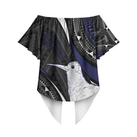 Personalised New Zealand Kiwi Off Shoulder Wrap Waist Top Silver Fern Tribal Pattern DT05 - Polynesian Pride