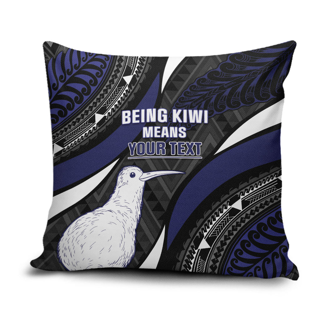 Personalised New Zealand Kiwi Pillow Cover Silver Fern Tribal Pattern DT05 Navy - Polynesian Pride