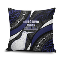 Personalised New Zealand Kiwi Pillow Cover Silver Fern Tribal Pattern DT05 Navy - Polynesian Pride