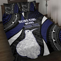 Personalised New Zealand Kiwi Quilt Bed Set Silver Fern Tribal Pattern DT05 Navy - Polynesian Pride