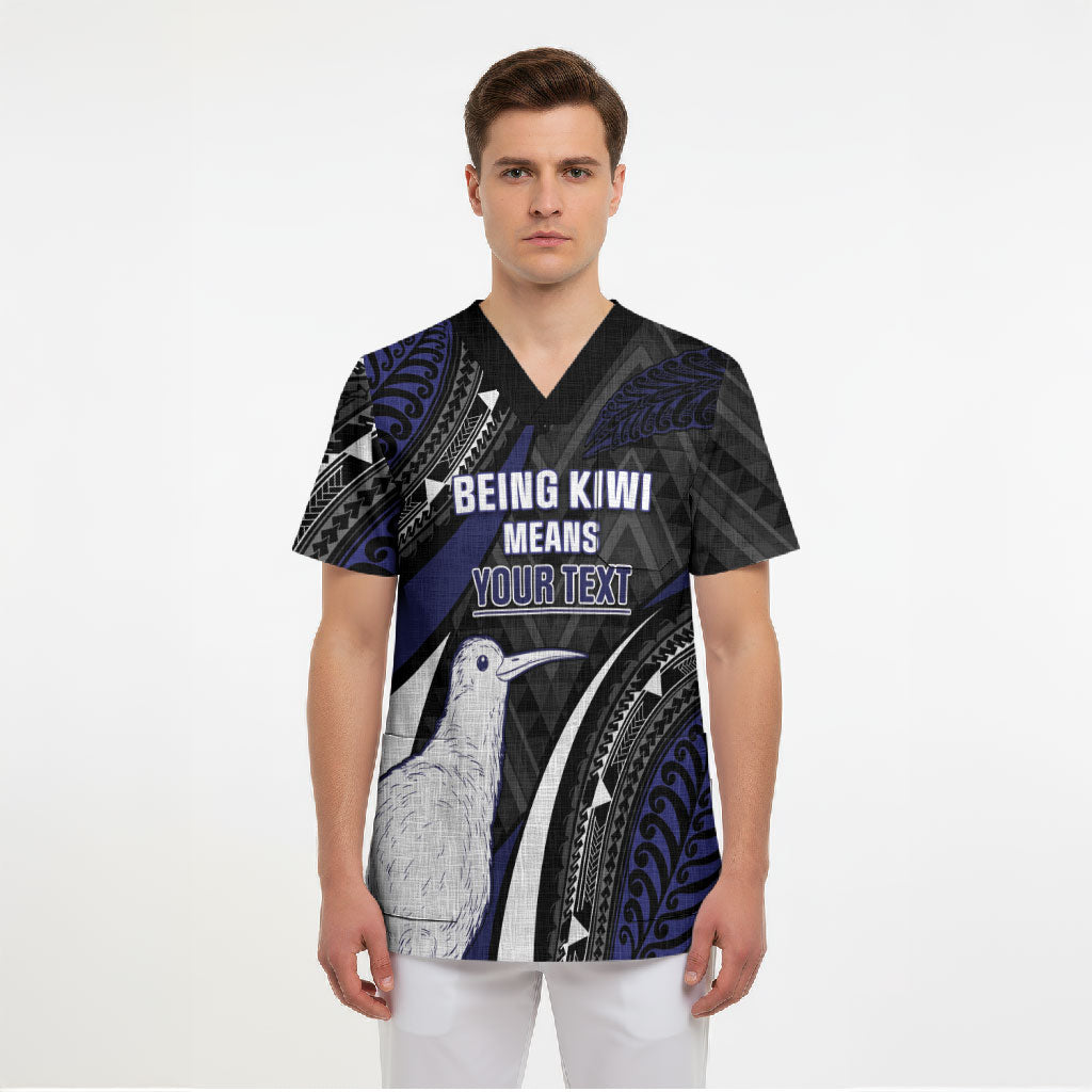 Personalised New Zealand Kiwi Scrub Top Silver Fern Tribal Pattern DT05 - Polynesian Pride