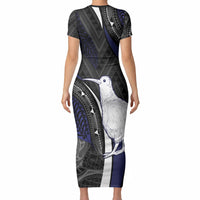 Personalised New Zealand Kiwi Short Sleeve Bodycon Dress Silver Fern Tribal Pattern DT05 - Polynesian Pride