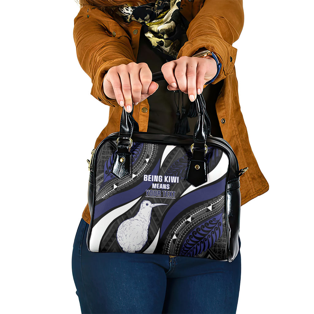 Personalised New Zealand Kiwi Shoulder Handbag Silver Fern Tribal Pattern