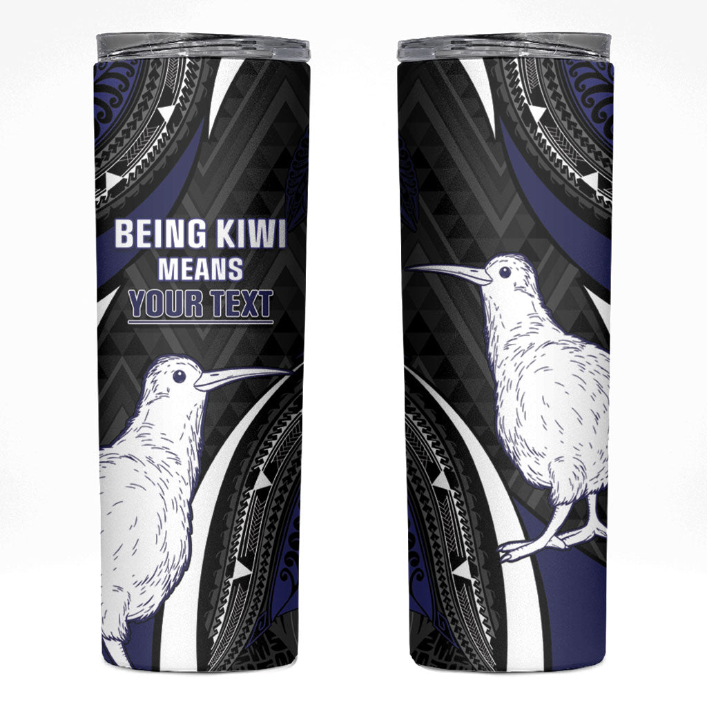 Personalised New Zealand Kiwi Skinny Tumbler Silver Fern Tribal Pattern DT05 Navy - Polynesian Pride