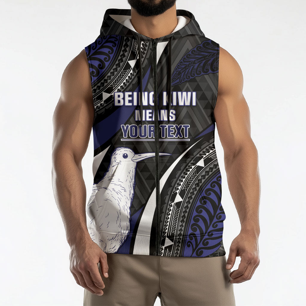 Personalised New Zealand Kiwi Sleeveless Zip Hoodie Silver Fern Tribal Pattern DT05 - Polynesian Pride