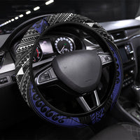 New Zealand Kiwi Steering Wheel Cover Silver Fern Tribal Pattern DT05 Universal Fit Navy - Polynesian Pride