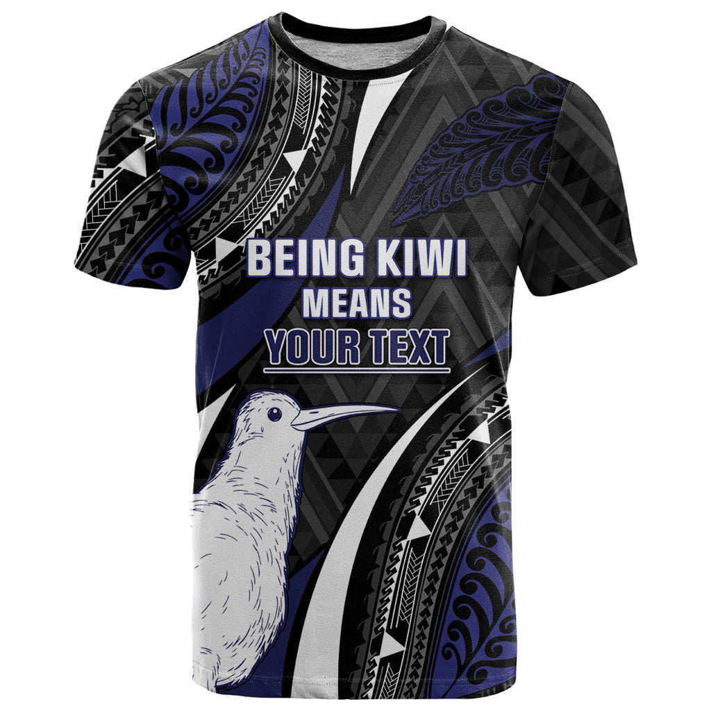 Personalised New Zealand Kiwi T Shirt Silver Fern Tribal Pattern DT05 Navy - Polynesian Pride