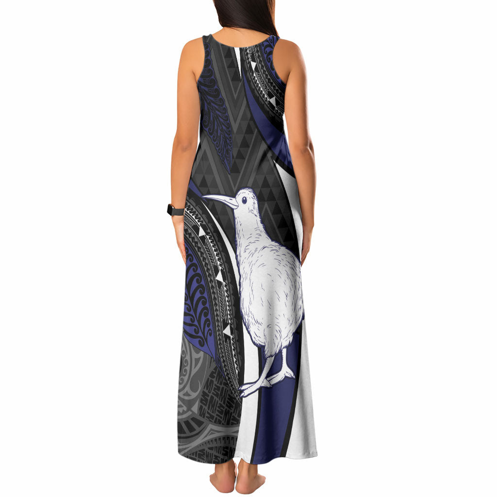 Personalised New Zealand Kiwi Tank Maxi Dress Silver Fern Tribal Pattern DT05 - Polynesian Pride