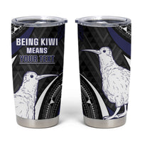 Personalised New Zealand Kiwi Tumbler Cup Silver Fern Tribal Pattern DT05 Navy - Polynesian Pride