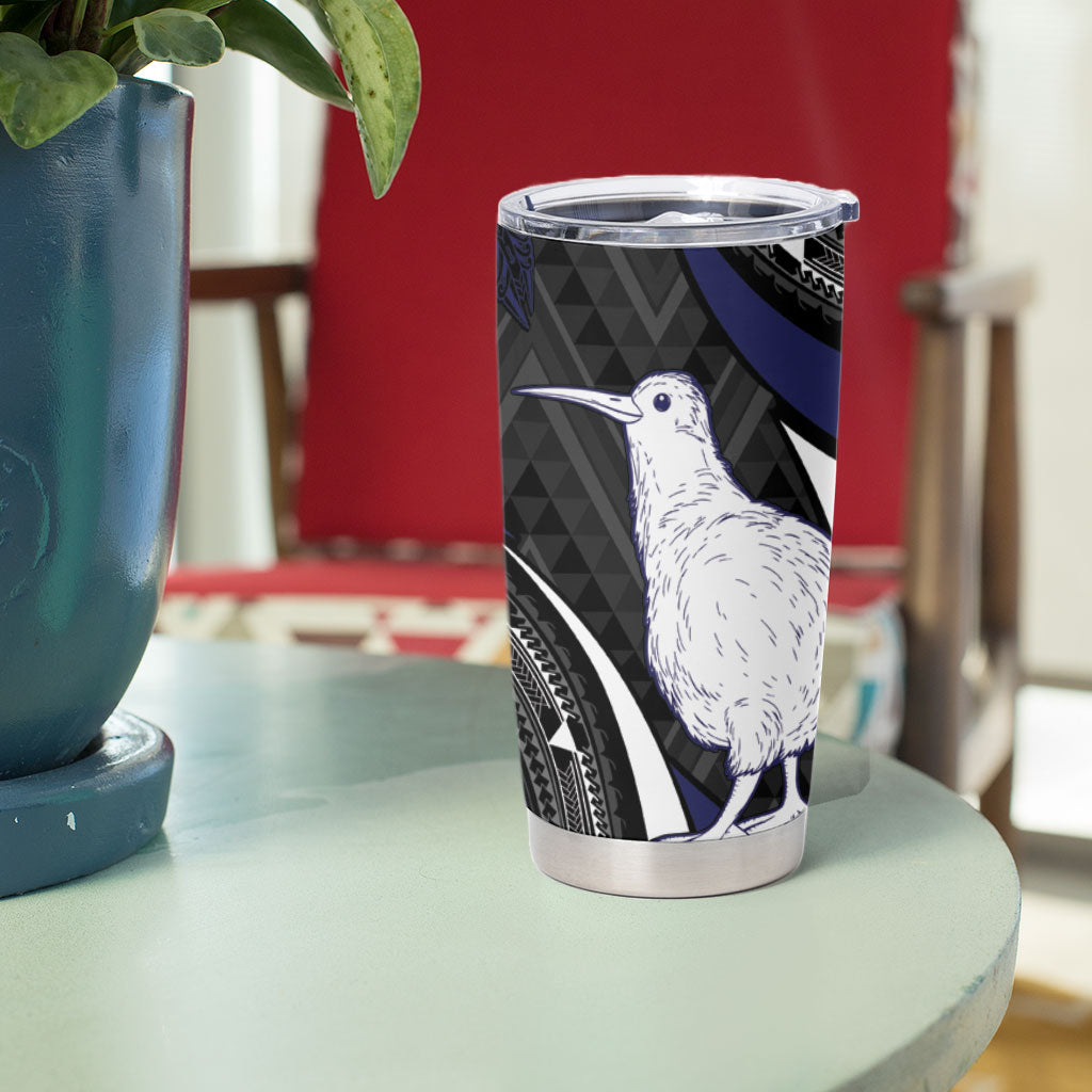 Personalised New Zealand Kiwi Tumbler Cup Silver Fern Tribal Pattern DT05 - Polynesian Pride