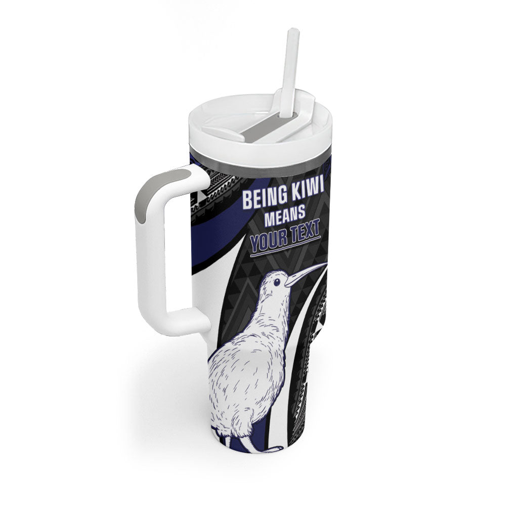 Personalised New Zealand Kiwi Tumbler With Handle Silver Fern Tribal Pattern DT05 - Polynesian Pride