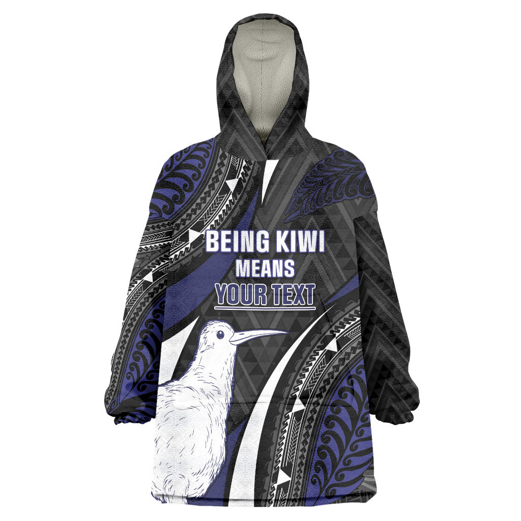 Personalised New Zealand Kiwi Wearable Blanket Hoodie Silver Fern Tribal Pattern DT05 One Size Navy - Polynesian Pride