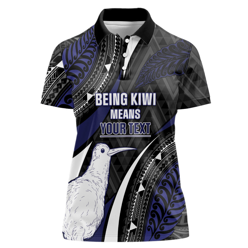 Personalised New Zealand Kiwi Women Polo Shirt Silver Fern Tribal Pattern