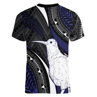 Personalised New Zealand Kiwi Women V-Neck T-Shirt Silver Fern Tribal Pattern DT05 - Polynesian Pride