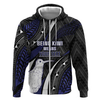 Personalised New Zealand Kiwi Zip Hoodie Silver Fern Tribal Pattern DT05 Zip Hoodie Navy - Polynesian Pride