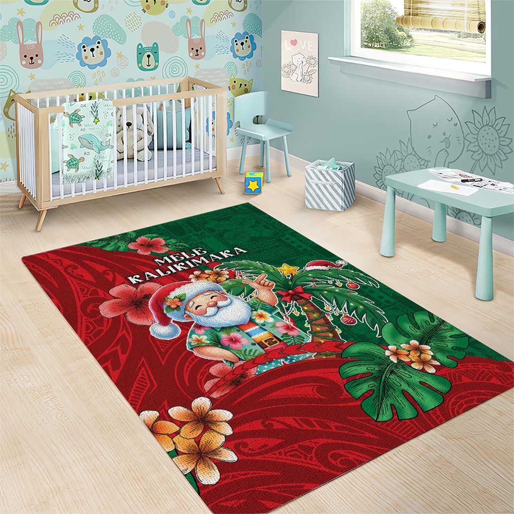 Hawaii Christmas Area Rug Mele Kalikimaka Funny Hawaiian Santa - Polynesian Pride