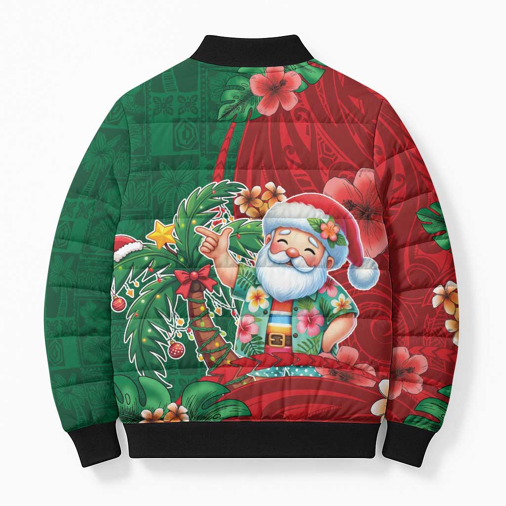 Hawaii Christmas Bomber Puffer Jacket Mele Kalikimaka Funny Hawaiian Santa - Polynesian Pride