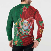 Hawaii Christmas Button Sweatshirt Mele Kalikimaka Funny Hawaiian Santa - Polynesian Pride